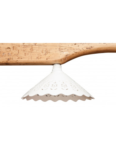 Giogo lampadario in legno massello di tiglio finitura naturale: foto vista paralume in ceramica traforata - Biscottini.it Giogo lampadario in legno massello di tiglio finitura naturale: foto vista paralume in ceramica traforata - Biscottini.it