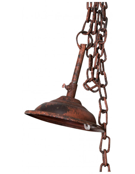 Lampadario Industrial a sospensione non elettrificato L33xPR33xH24 cm in ferro finitura arancio anticata