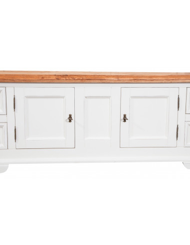 Mobile porta tv  in legno massello di tiglio struttura bianca anticata piano finitura naturale 150x51x56 cm -Biscottini.it Mobile porta tv  in legno massello di tiglio struttura bianca anticata piano finitura naturale 150x51x56 cm -Biscottini.it