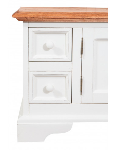 Mobile porta tv  in legno massello di tiglio struttura bianca anticata piano finitura naturale 150x51x56 cm -Biscottini.it Mobile porta tv  in legno massello di tiglio struttura bianca anticata piano finitura naturale 150x51x56 cm -Biscottini.it