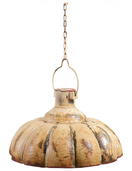 Lampadario Industrial a sospensione non elettrificato L46xPR46xH27 cm in ferro finitura crema anticata