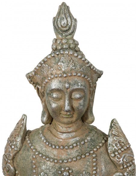 Statua di Buddha in resina finitura oro anticato: foto particolare del volto - Biscottini.it