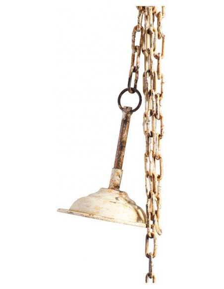 Lampadario Industrial a sospensione non elettrificato L46xPR46xH27 cm in ferro finitura crema anticata