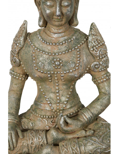 Statua di Buddha in resina finitura oro anticato: foto particolare della parte centrale - Biscottini.it