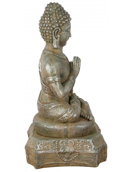 Statua di Buddha in resina finitura oro anticato: foto vista laterale -Biscottini.it
