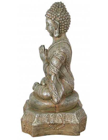 Statua di Buddha in resina finitura oro anticato: foto particolare laterale -Biscottini.it