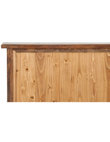 Vetrina Credenza Country in legno massello di tiglio finitura noce: foto particolare angolo schienale - Biscottini.it