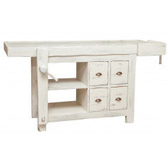 País banco de trabalho em madeira maciça linden com acabamento branco L188xPR78xH92 cm - Biscottini.it