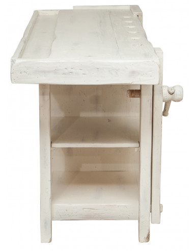 Bancada country em madeira maciça de limão com acabamento branco antigo: foto vista lateral - Biscottini.it Bancada country em madeira maciça de limão com acabamento branco antigo: foto vista lateral - Biscottini.it