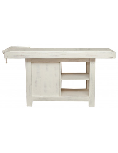 Banco da lavoro Country in legno massello di tiglio finitura bianca anticata: foto vista retro - Biscottini.it Banco da lavoro Country in legno massello di tiglio finitura bianca anticata: foto vista retro - Biscottini.it
