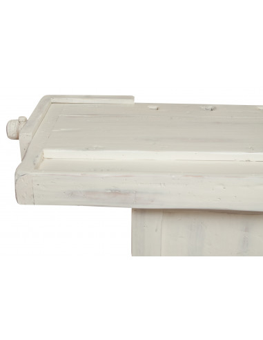 Banco da lavoro Country in legno massello di tiglio finitura bianca anticata: foto particolare del retro - Biscottini.it Banco da lavoro Country in legno massello di tiglio finitura bianca anticata: foto particolare del retro - Biscottini.it