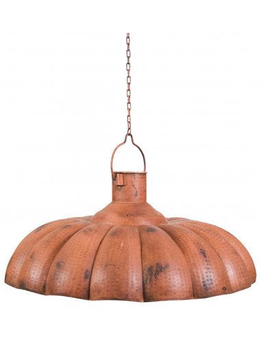 Lustre suspenso industrial não eletrificado W85xDP85xH40 cm em ferro com acabamento laranja antigo Lustre suspenso industrial não eletrificado W85xDP85xH40 cm em ferro com acabamento laranja antigo