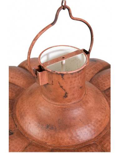 Lustre suspenso industrial não eletrificado W85xDP85xH40 cm em ferro com acabamento laranja antigo Lustre suspenso industrial não eletrificado W85xDP85xH40 cm em ferro com acabamento laranja antigo