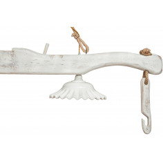 Giogo lampadario in legno massello di tiglio bianca anticata L161xPR30xH41 cm - Biscottini.it 2