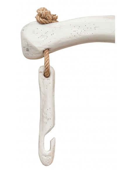 Giogo lampadario in legno massello di tiglio bianca anticata: foto vista gancio di traino in legno - Biscottini.it