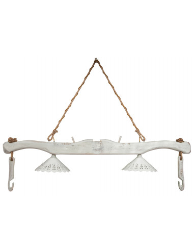 Giogo lampadario in legno massello di tiglio finitura bianca anticata L161xPR30xH41 cm - Biscottini.it