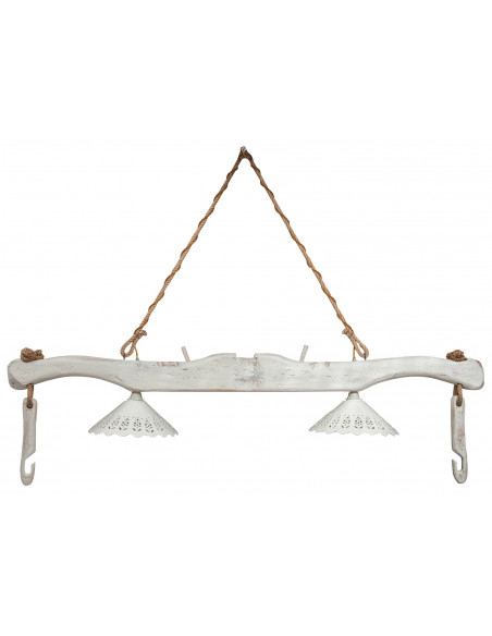 Giogo lampadario in legno massello di tiglio finitura bianca anticata L161xPR30xH41 cm - Biscottini.it