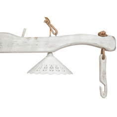 Giogo lampadario in legno massello di tiglio finitura bianca anticata L161xPR30xH41 cm - Biscottini.it 2