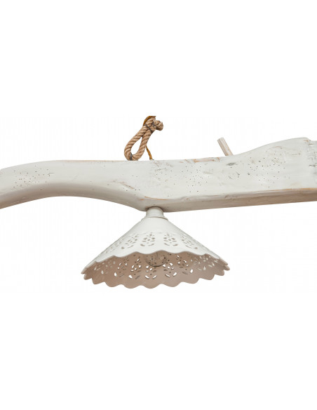 Giogo lampadario in legno massello di tiglio finitura bianca anticata: foto particolare interno del paralume - Biscottini.it