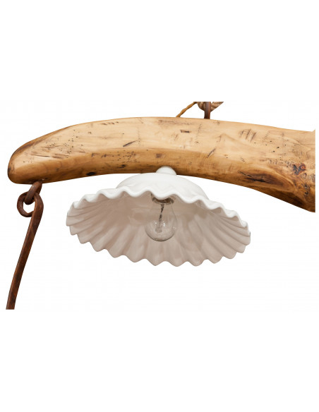 Giogo lampadario in legno massello di tiglio finitura naturale:foto particolare interno paralume - Biscottini.it