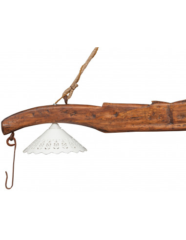 Giogo lampadario in legno massello di tiglio finitura noce:foto particolare paralume e gancio - Biscottini.it Giogo lampadario in legno massello di tiglio finitura noce:foto particolare paralume e gancio - Biscottini.it