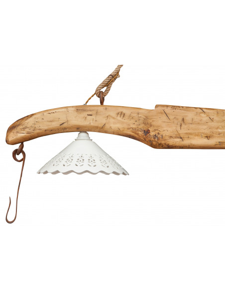 	Giogo lampadario in legno massello di tiglio finitura naturale:foto vista paralume e gancio -Biscottini.it