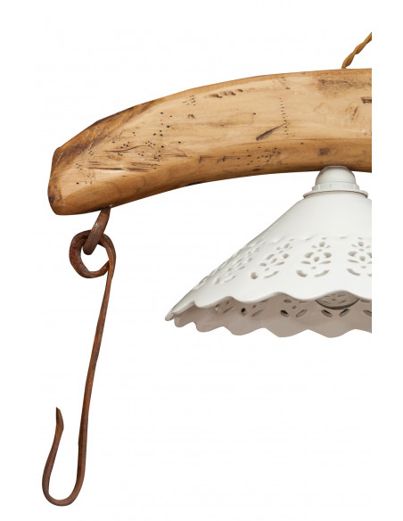 Giogo lampadario in legno massello di tiglio finitura naturale:foto particolare del gancio di traino -Biscottini.it
