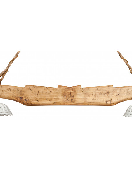 Giogo lampadario in legno massello di tiglio finitura naturale: foto particolare centrale - BIscottini.it