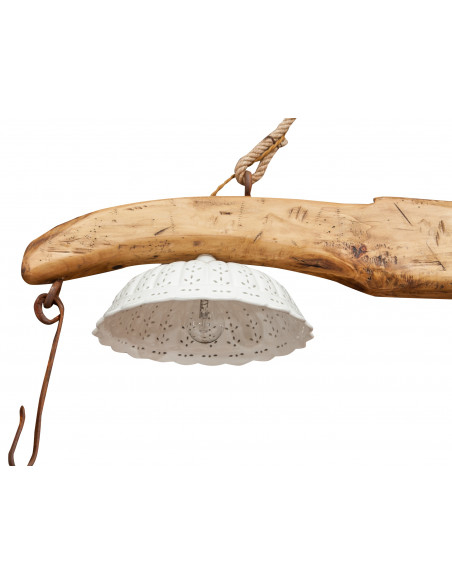 Giogo lampadario in legno massello di tiglio finitura naturale: foto particolare interno paralume - BIscottini.it