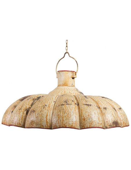 Lampadario Industrial a sospensione non elettrificato L85xPR85xH40 cm in ferro finitura crema anticata