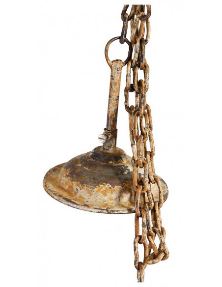 Lampadario Industrial a sospensione non elettrificato L85xPR85xH40 cm in ferro finitura crema anticata