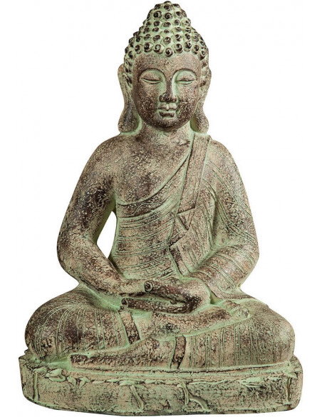 Statuetta di Buddha in gesso dipinto finitura anticata: foto vista frontale - Biscottini.it