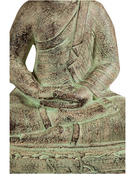 Statuetta di Buddha in gesso dipinto finitura anticata: foto particolare centrale della statua - Biscottini.it