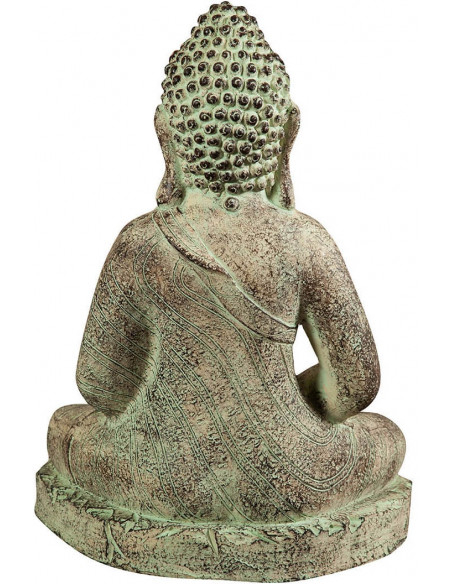 Statuetta di Buddha in gesso dipinto finitura anticata: foto vista del retro - Biscottini.it