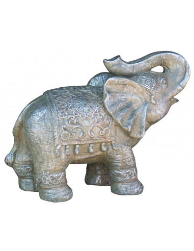 Elefante in resina finitura oro anticato: foto vista laterale- Biscottini.it