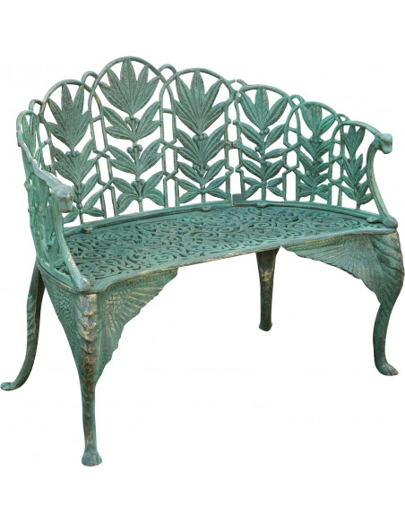 Panchina Liberty in ghisa finitura verde anticata L110xPR60xH90 cm - Biscottini.it