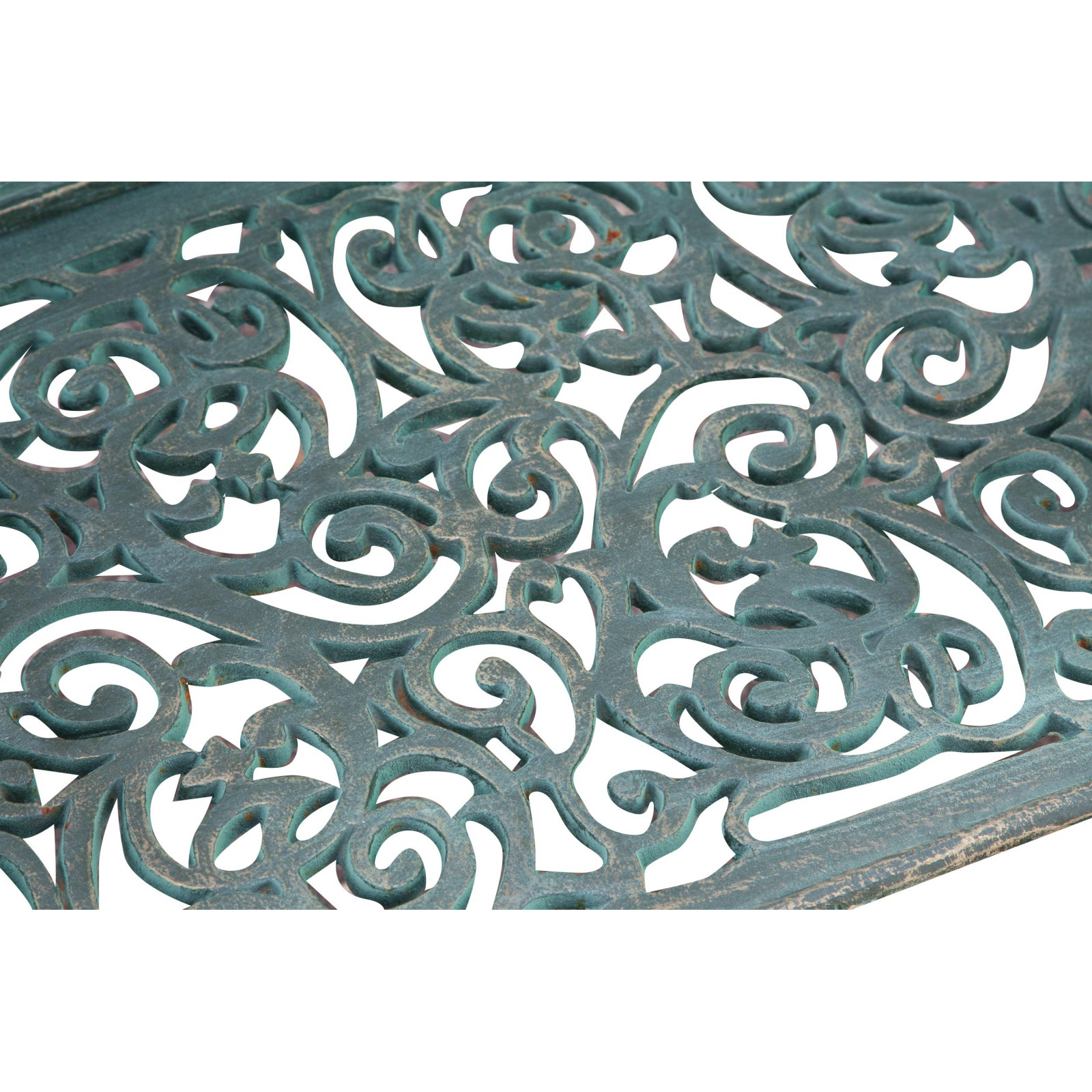 Panchina Liberty in ghisa finitura verde anticata: foto particolare della seduta - Biscottini.it Panchina Liberty in ghisa finitura verde anticata: foto particolare della seduta - Biscottini.it