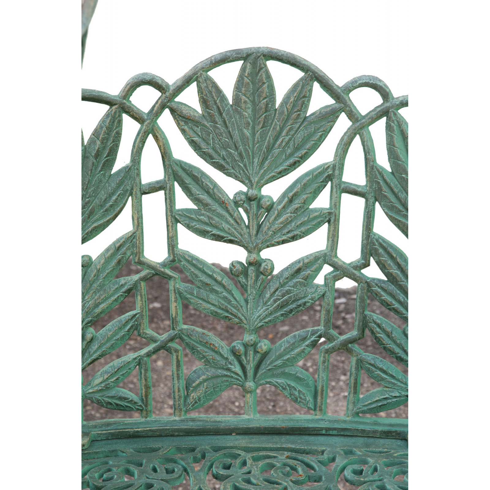 Panchina Liberty in ghisa finitura verde anticata: foto particolare dello schienale - Biscottini.it Panchina Liberty in ghisa finitura verde anticata: foto particolare dello schienale - Biscottini.it