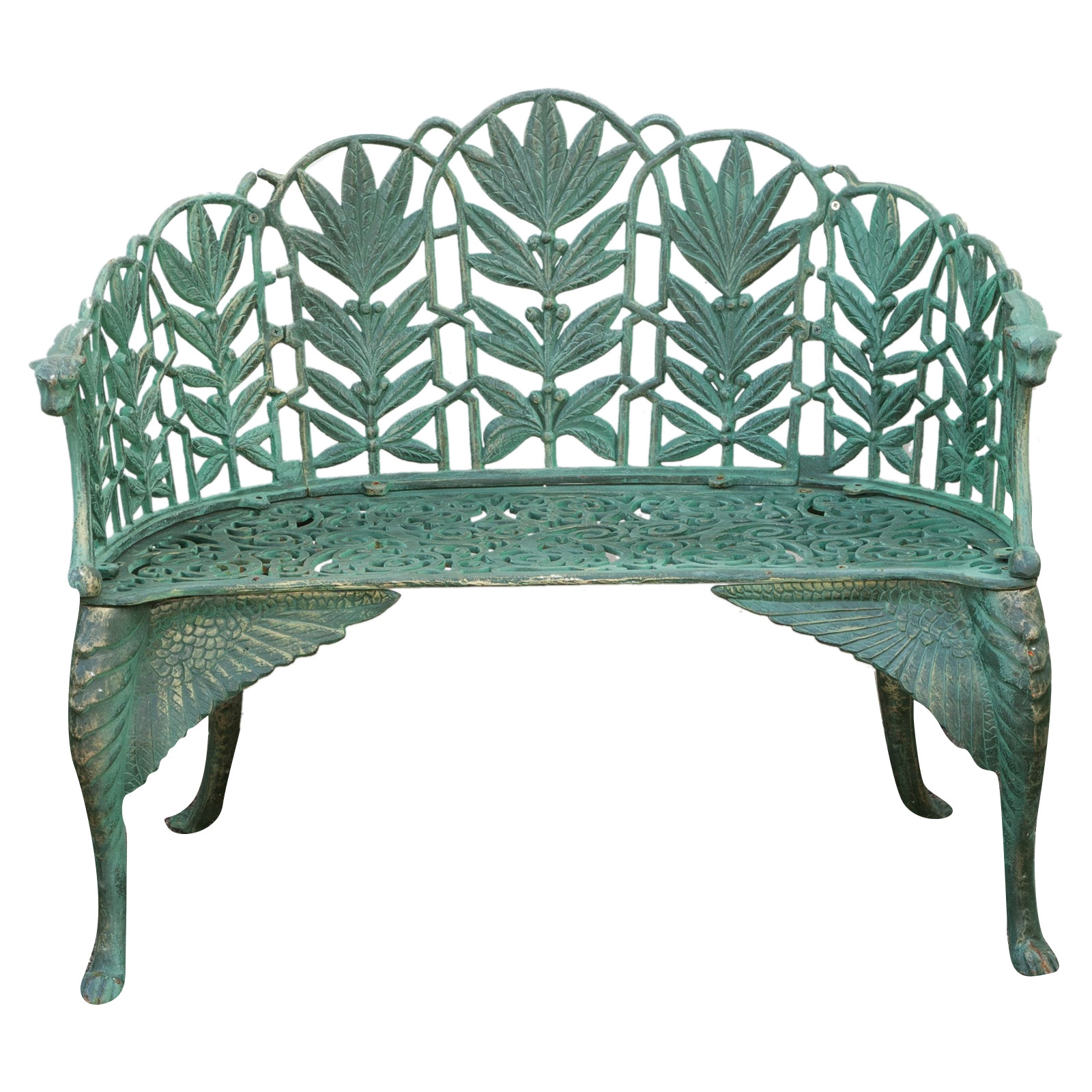 Panchina Liberty in ghisa finitura verde anticata: foto vista frontale - Biscottini.it Panchina Liberty in ghisa finitura verde anticata: foto vista frontale - Biscottini.it