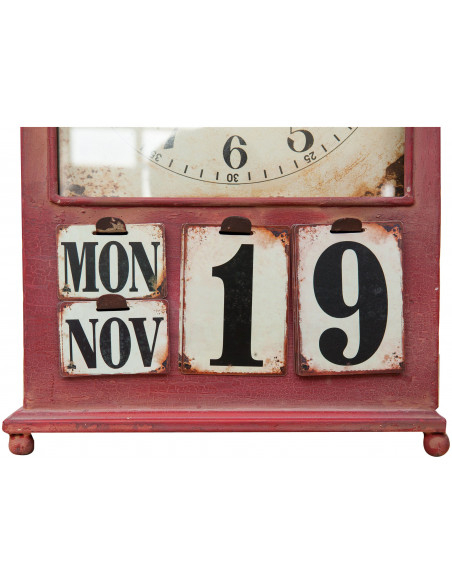 Orologio da appoggio in ferro con calendario finitura rosso anticato L29,5xPR15,5xH53 cm
