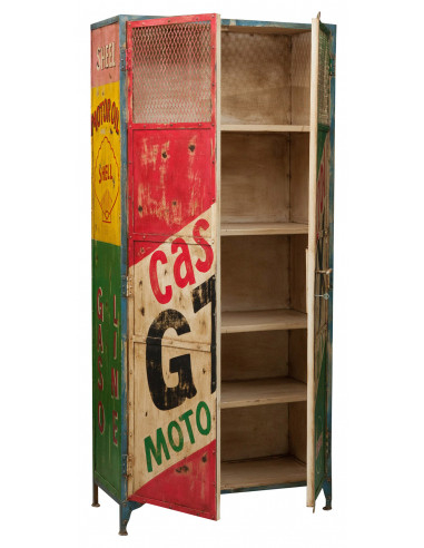 Armário de oficina em ferro pintado à mão L90xDP43xH198 cm Armário de oficina em ferro pintado à mão L90xDP43xH198 cm