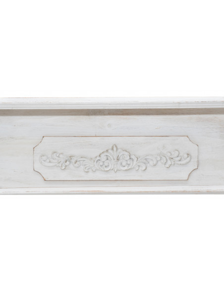Cornice camino in legno finitura bianca anticata: foto del decoro centrale -Biscottini.it