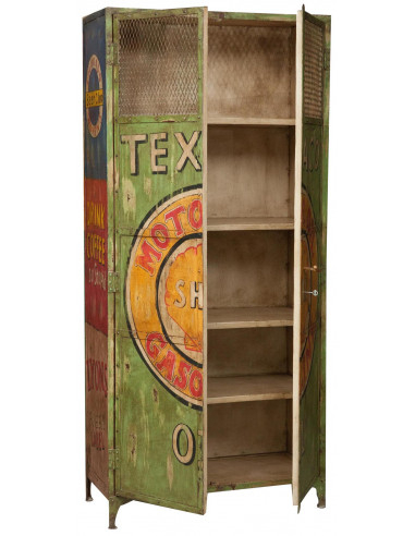 Armário de oficina em ferro pintado à mão L90xDP43xH198 cm Armário de oficina em ferro pintado à mão L90xDP43xH198 cm