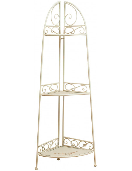 Etagere de canto multifuncional dobrável em ferro forjado, acabamento branco antigo L40xDP28xH110 cm