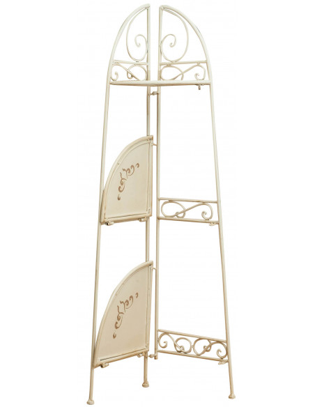 Etagere de canto multifuncional dobrável em ferro forjado, acabamento branco antigo L40xDP28xH110 cm