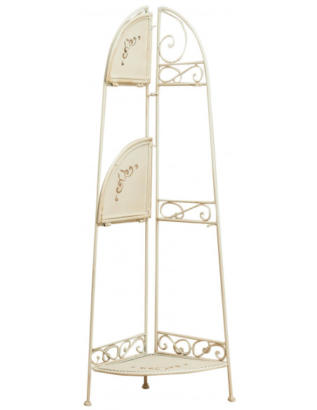 Etagere de canto multifuncional dobrável em ferro forjado, acabamento branco antigo L40xDP28xH110 cm