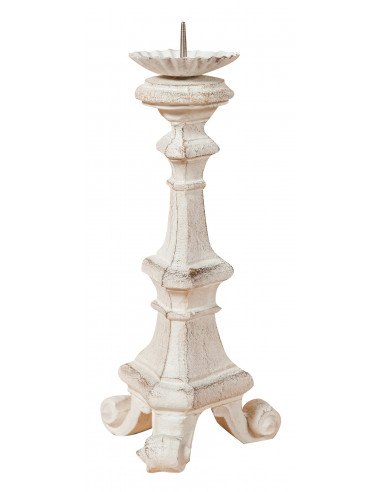 Castiçal de madeira com acabamento branco antigo Fabricado na Itália L30XDP15XH16 cm