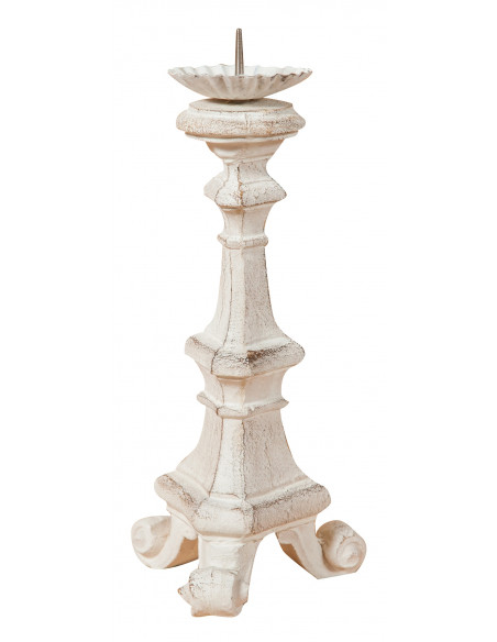 Candeliere in legno finitura bianca anticata Made in Italy L30XPR15XH16 cm