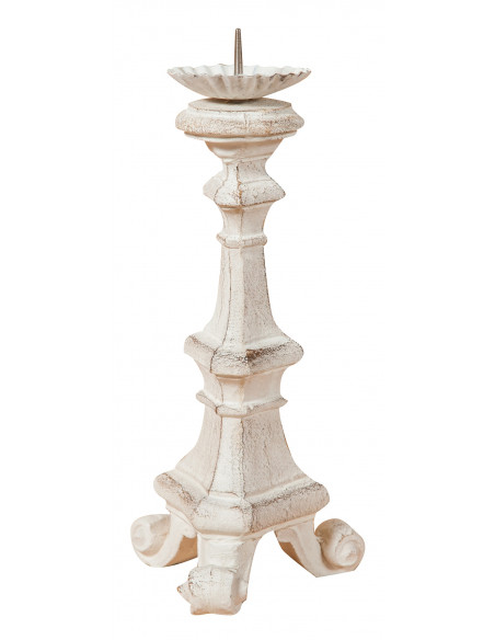 Castiçal de madeira com acabamento branco antigo Fabricado na Itália L30XDP15XH16 cm