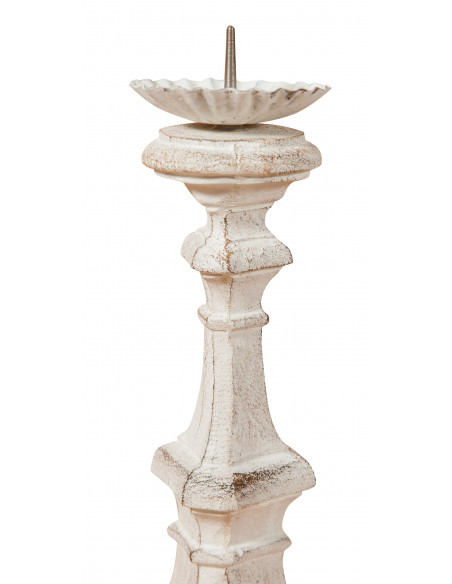 Castiçal de madeira com acabamento branco antigo Fabricado na Itália L30XDP15XH16 cm